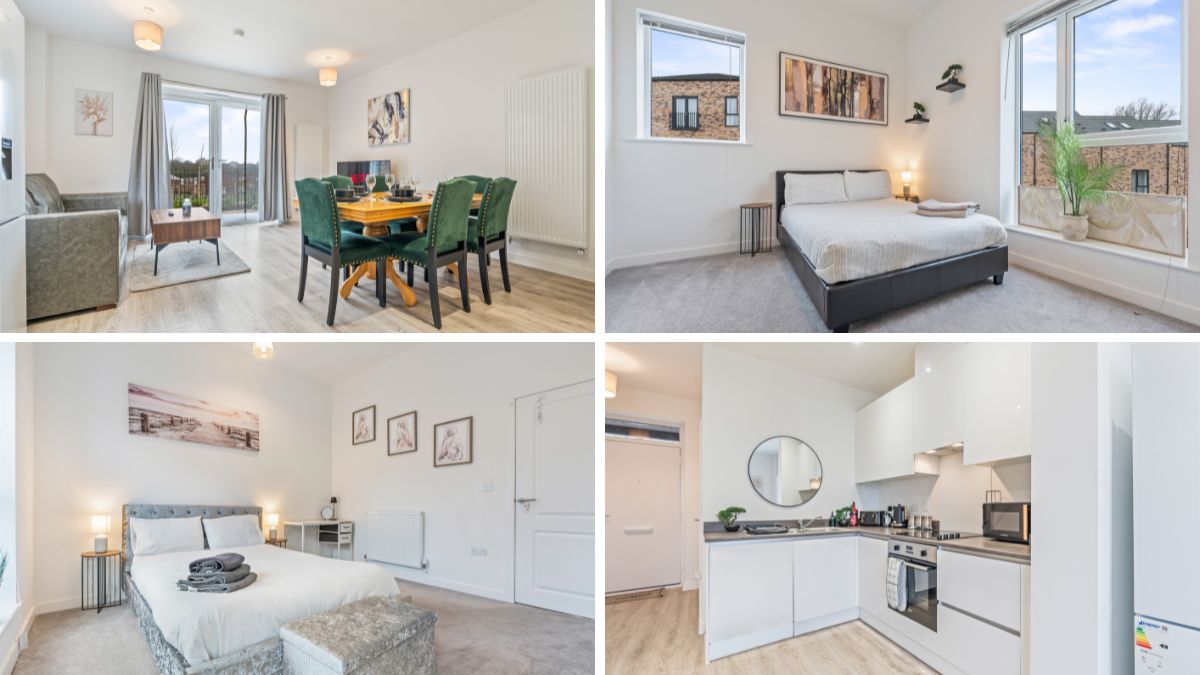 Serviced accommodation Birmingham — The Belgrave Townhouse I living space and kitchen